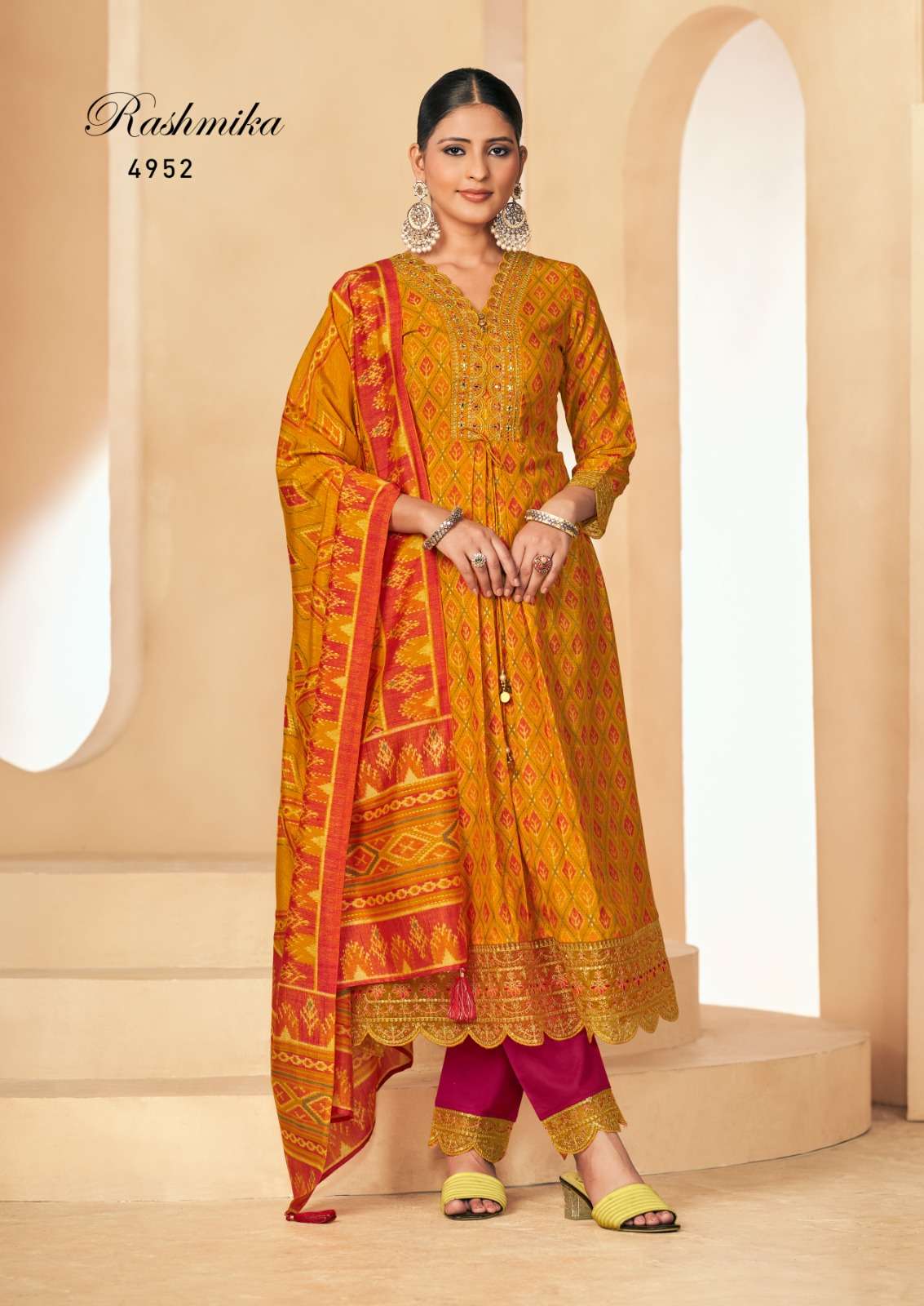 rangoon rashmika silk exclusive print top bottom with dupatta catalog