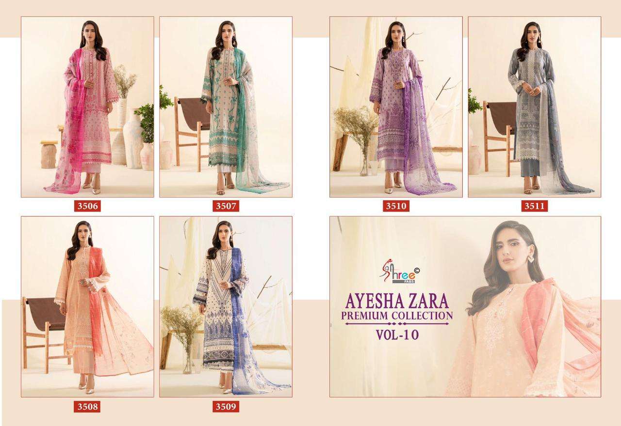 shree fabs ayesha zara  premium collection vol 10 cotton decent look salwar suit  with siffon dupatta catalog