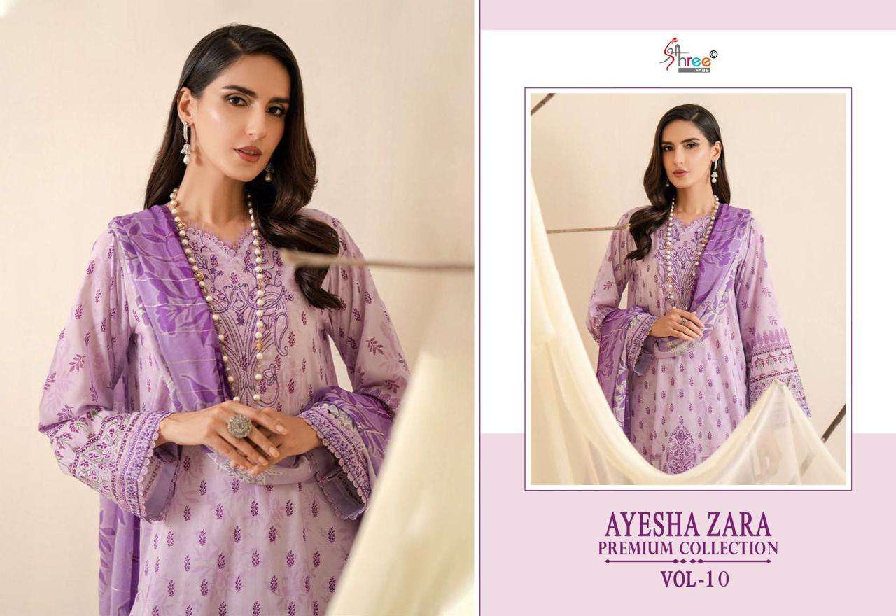 shree fabs ayesha zara  premium collection vol 10 cotton decent look salwar suit  with siffon dupatta catalog