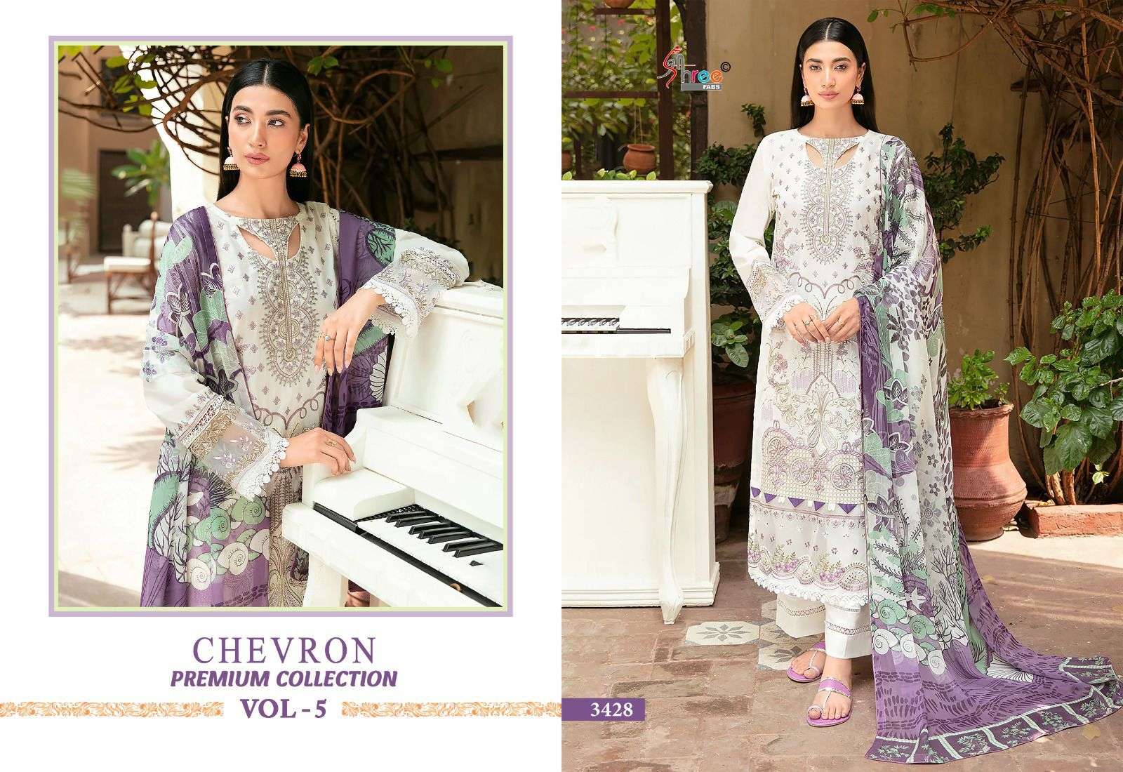 shree fabs chevron premium collection vol 5 rayon graceful look salwar suit cotton dupatta catalog