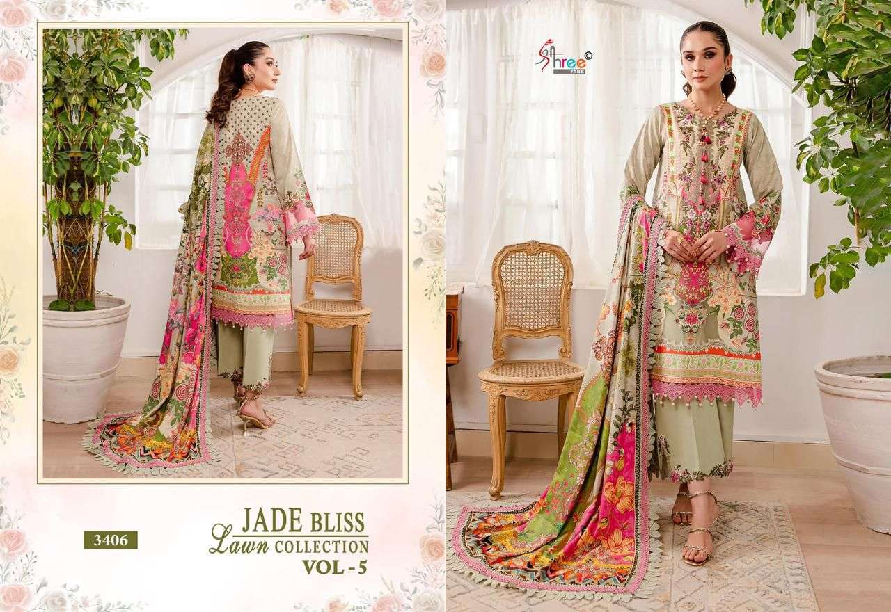 shree fabs jade bliss lawn collection vol 5 pure cotton catchy look salwar suit with siffon dupatta catalog