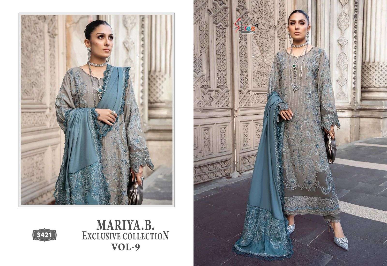 shree fabs maria b exclusive vol 9 graceful look salwar suit shiffon dupatta catalog