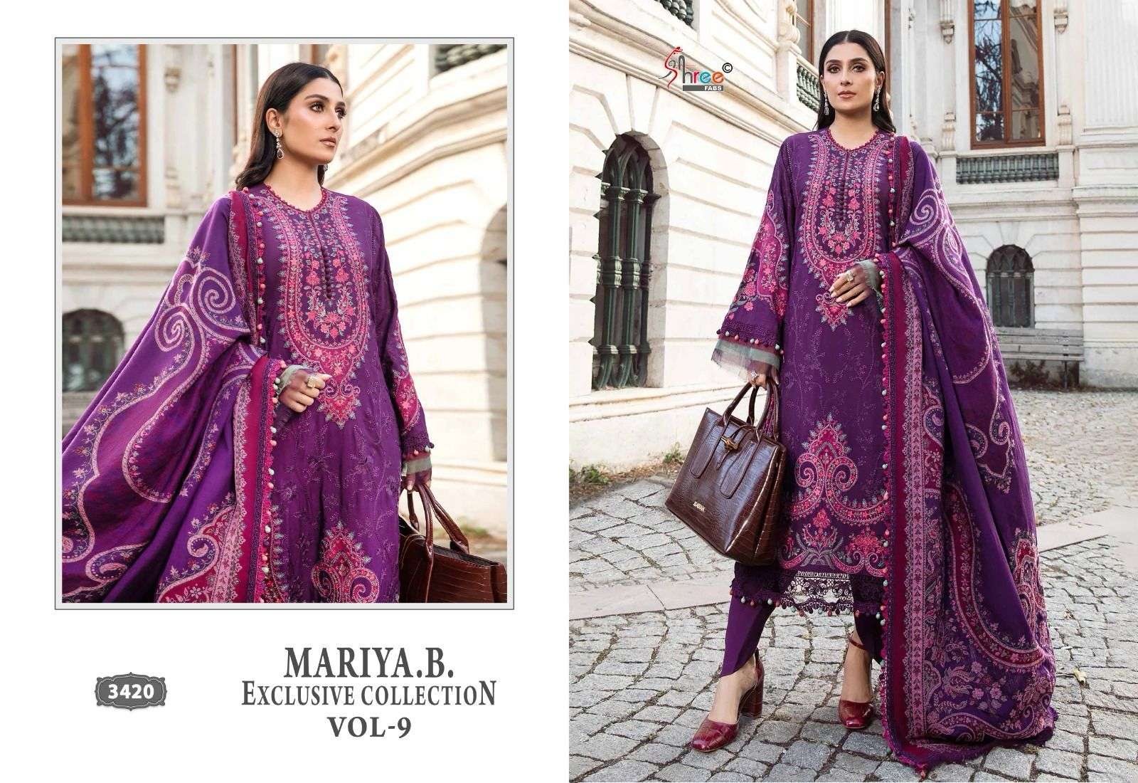 shree fabs maria b exclusive vol 9 graceful look salwar suit shiffon dupatta catalog