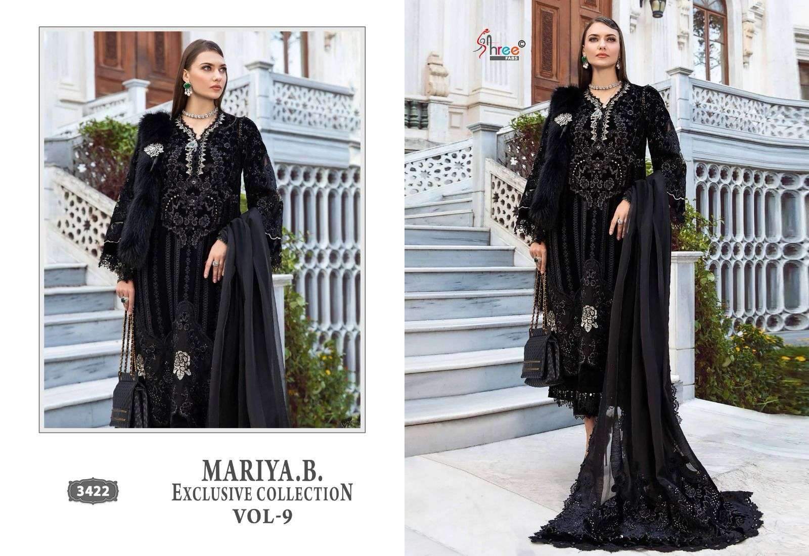 shree fabs maria b exclusive vol 9 graceful look salwar suit shiffon dupatta catalog