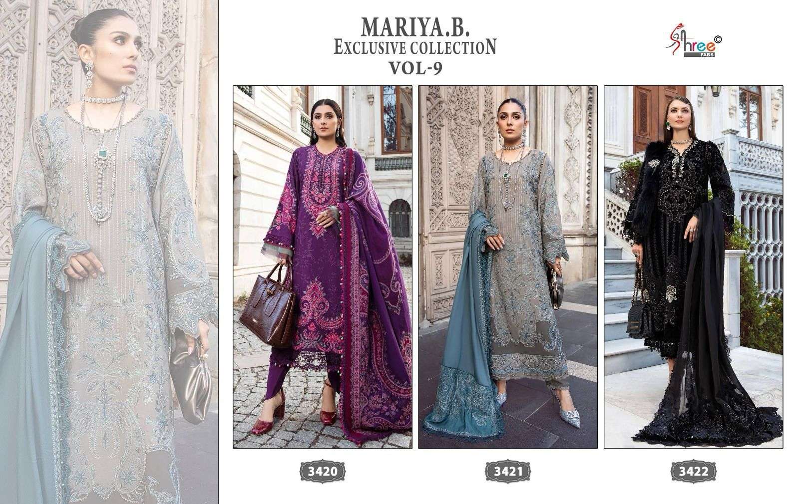 shree fabs maria b exclusive vol 9 graceful look salwar suit shiffon dupatta catalog