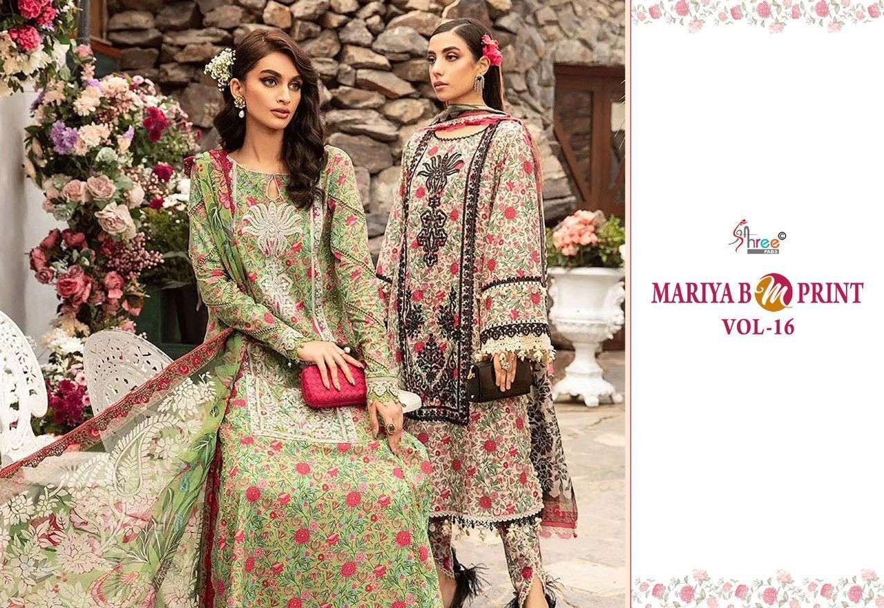 shree fabs  maria b m print vol 16  cotton decent look salwar suit with siffon duaptta catalog