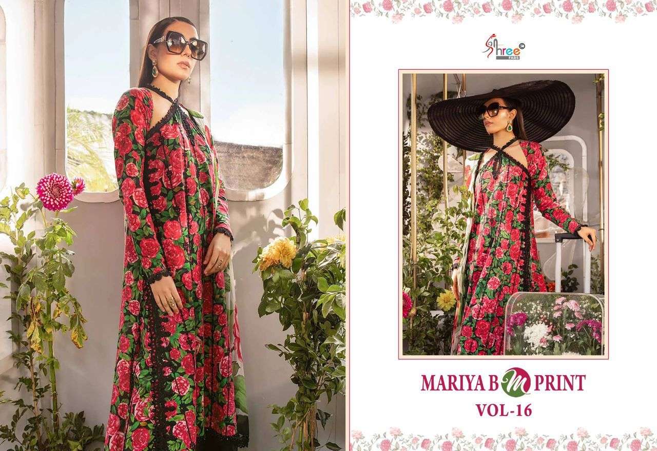 shree fabs  maria b m print vol 16  cotton decent look salwar suit with siffon duaptta catalog