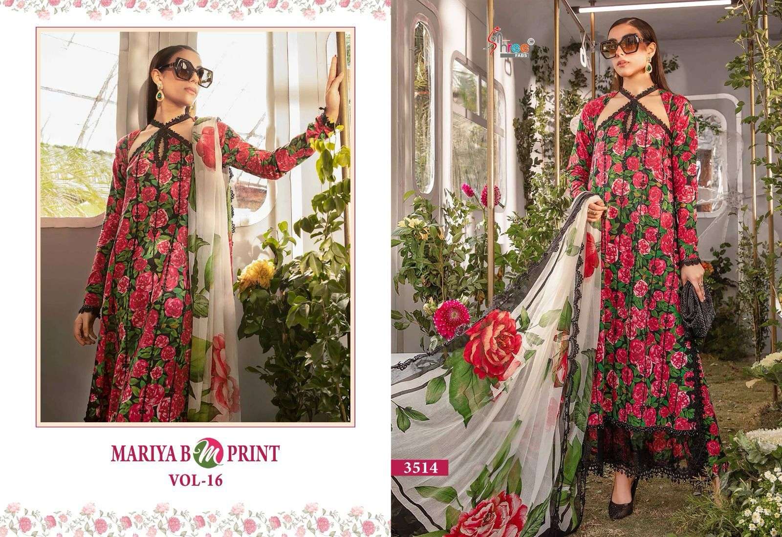 shree fabs  maria b m print vol 16  cotton decent look salwar suit with siffon duaptta catalog