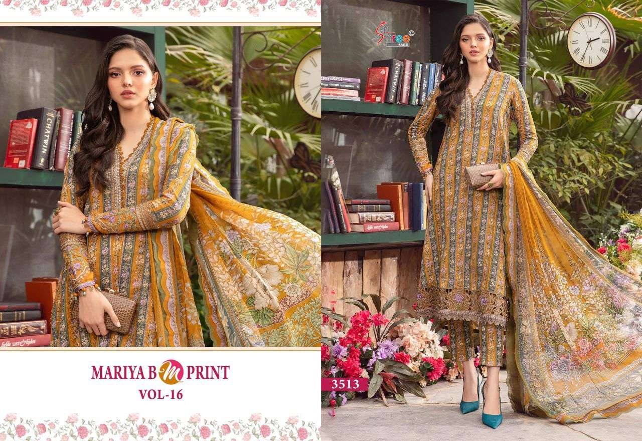 shree fabs  maria b m print vol 16  cotton decent look salwar suit with siffon duaptta catalog