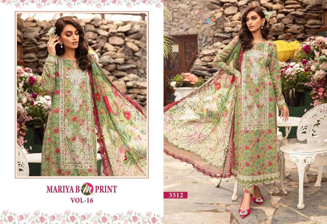 shree fabs  maria b m print vol 16  cotton decent look salwar suit with siffon duaptta catalog