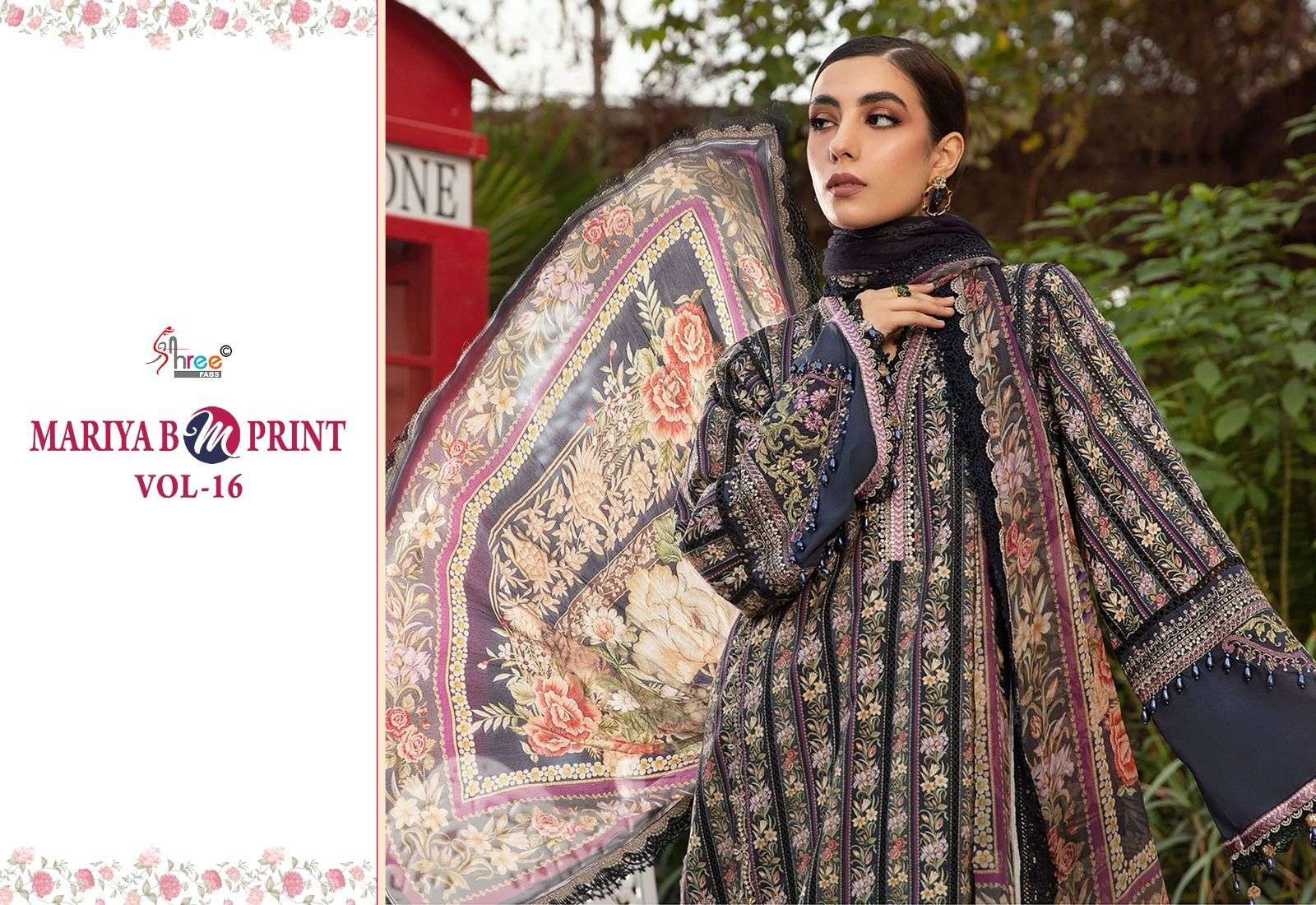 shree fabs  maria b m print vol 16  cotton decent look salwar suit with siffon duaptta catalog