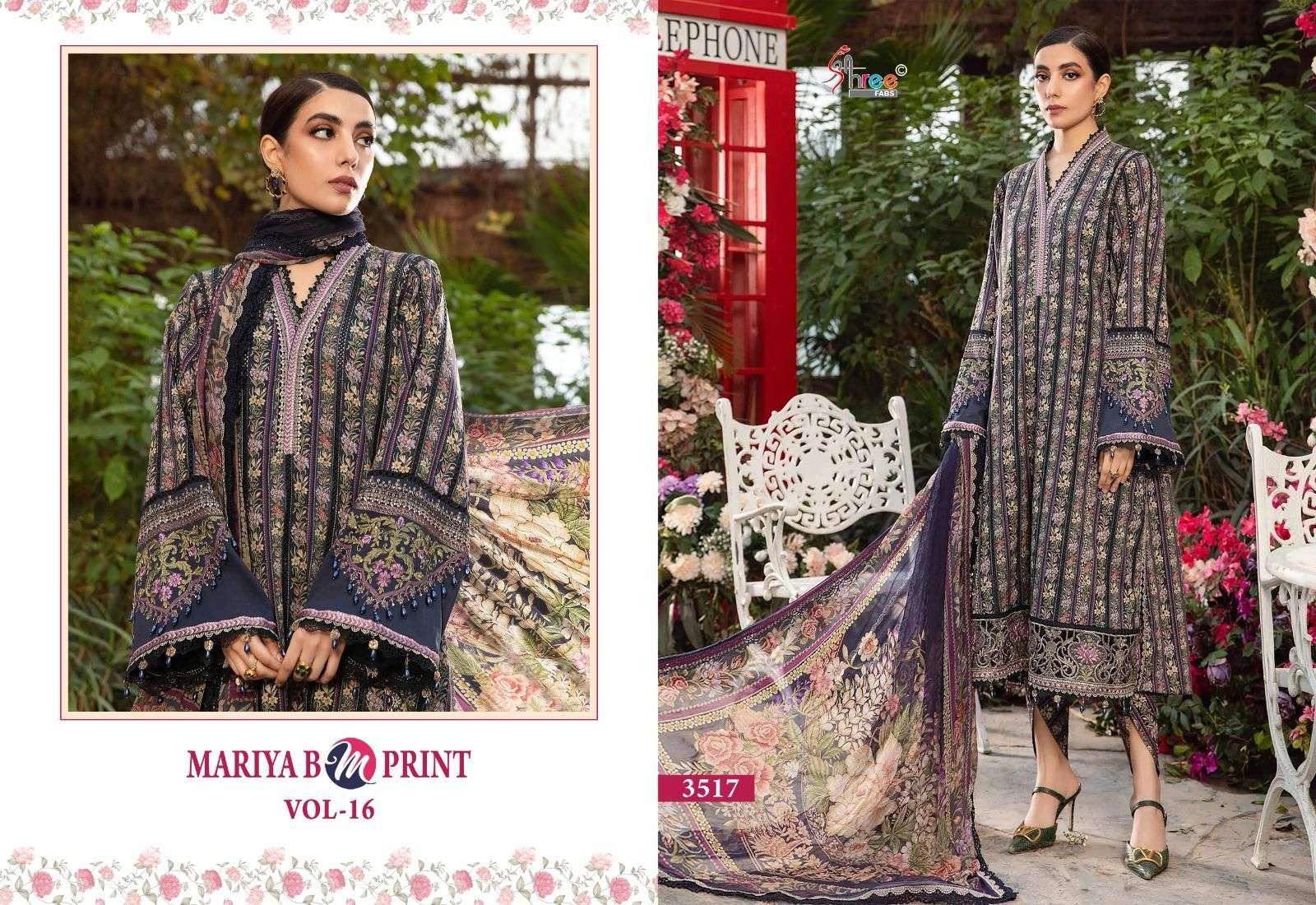 shree fabs  maria b m print vol 16  cotton decent look salwar suit with siffon duaptta catalog