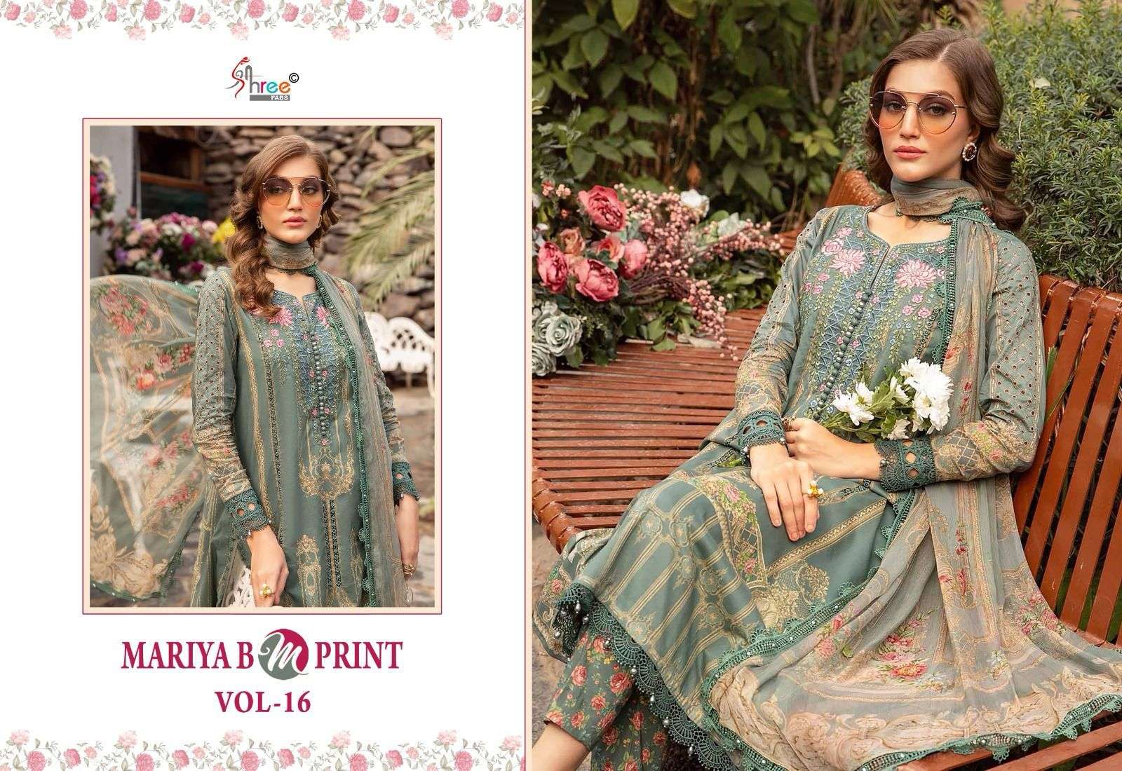 shree fabs  maria b m print vol 16  cotton decent look salwar suit with siffon duaptta catalog