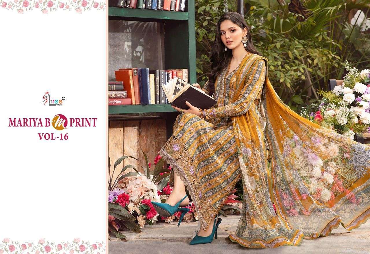 shree fabs maria b m prit vol  16  cotton exclusive print with cotton dupataa salwar suit catalog