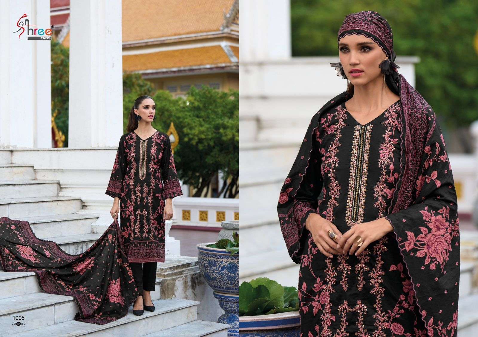 shree fabs riwayat premium embrodered lawn collection cotton graceful look salwar suit shiffon dupatta catalog