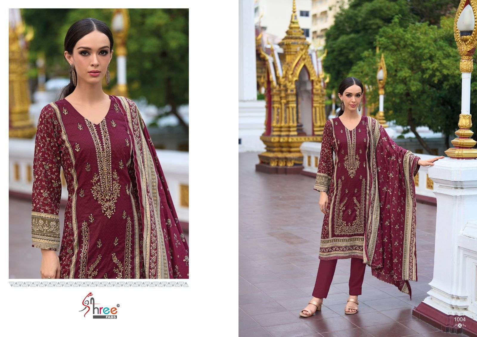 shree fabs riwayat premium embrodered lawn collection cotton graceful look salwar suit shiffon dupatta catalog