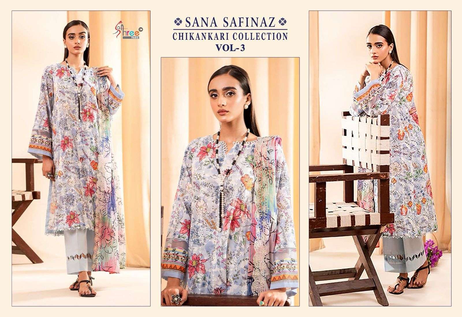 shree fabs sana safinaz chikankari collection vol 3  graceful look salwar suit cotton dupatta catalog