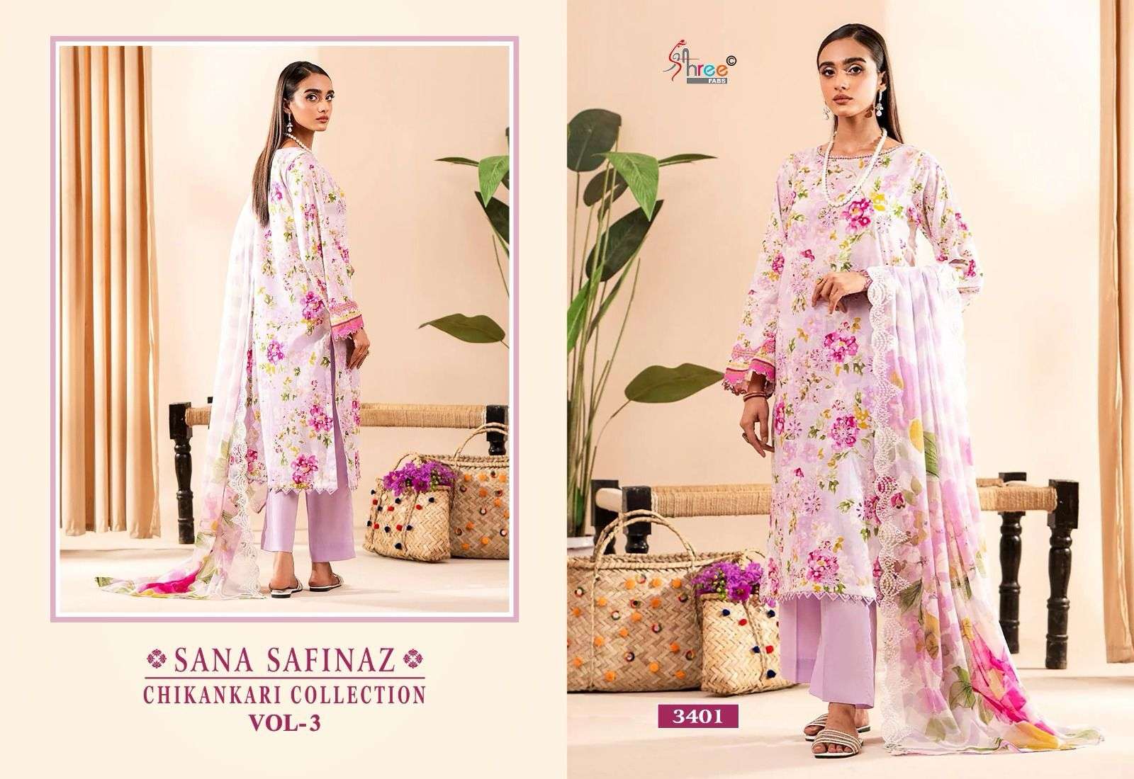 shree fabs sana safinaz chikankari collection vol 3  graceful look salwar suit cotton dupatta catalog