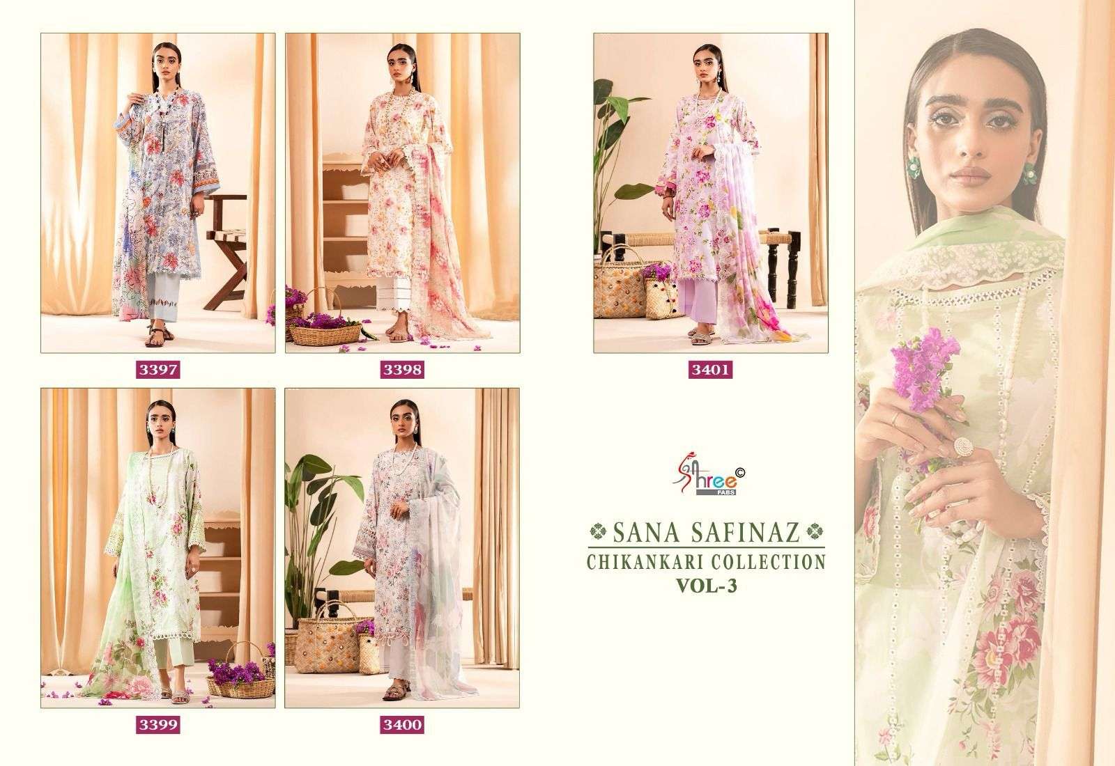 shree fabs sana safinaz chikankari collection vol 3  graceful look salwar suit cotton dupatta catalog