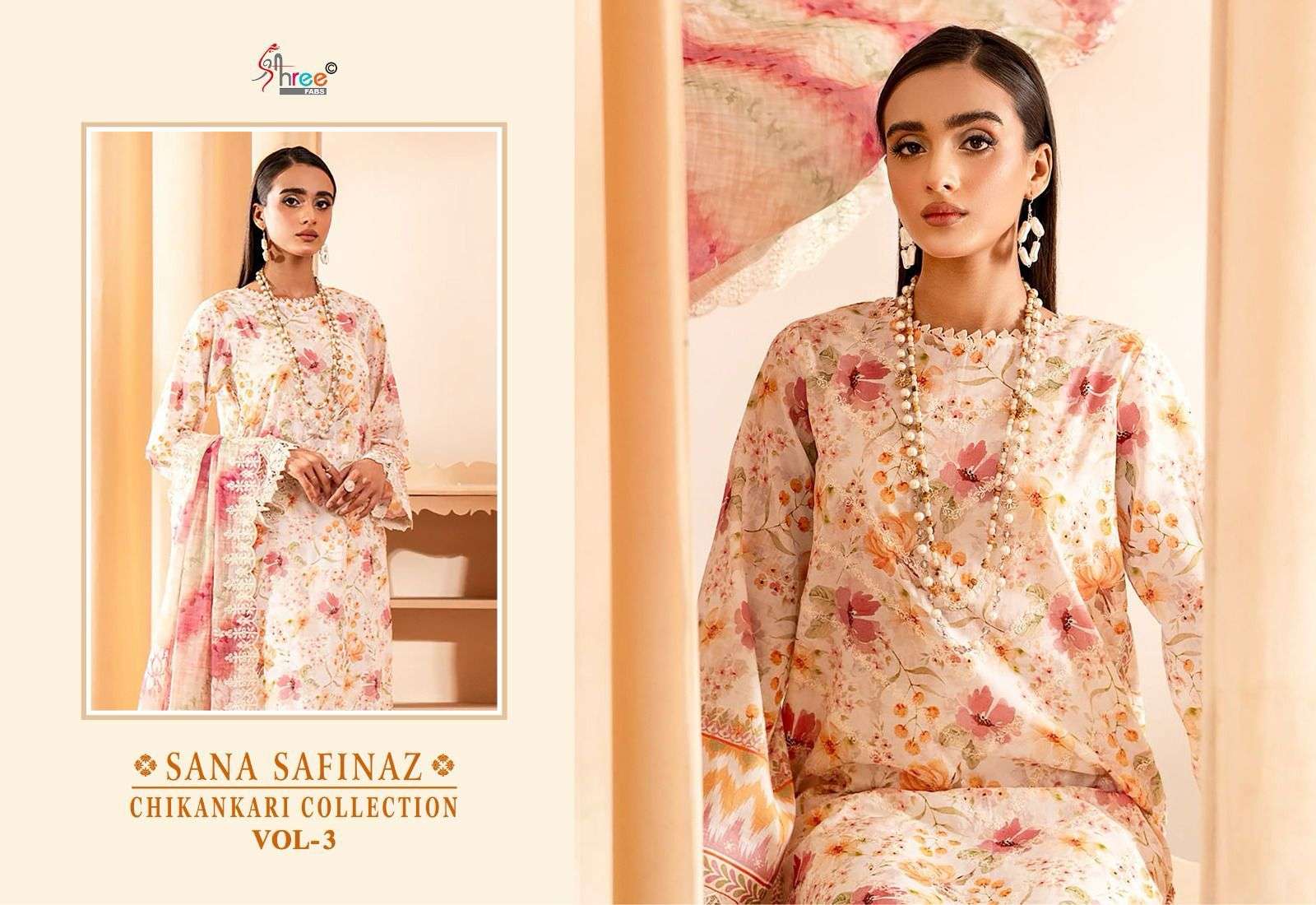 shree fabs sana safinaz chikankari collection vol 3  graceful look salwar suit cotton dupatta catalog