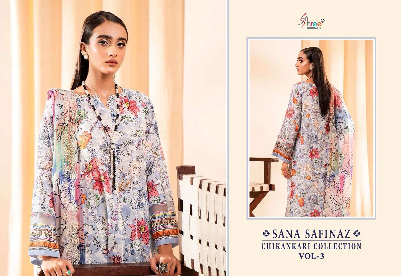 shree fabs sana safinaz chikankari collection vol 3  graceful look salwar suit cotton dupatta catalog