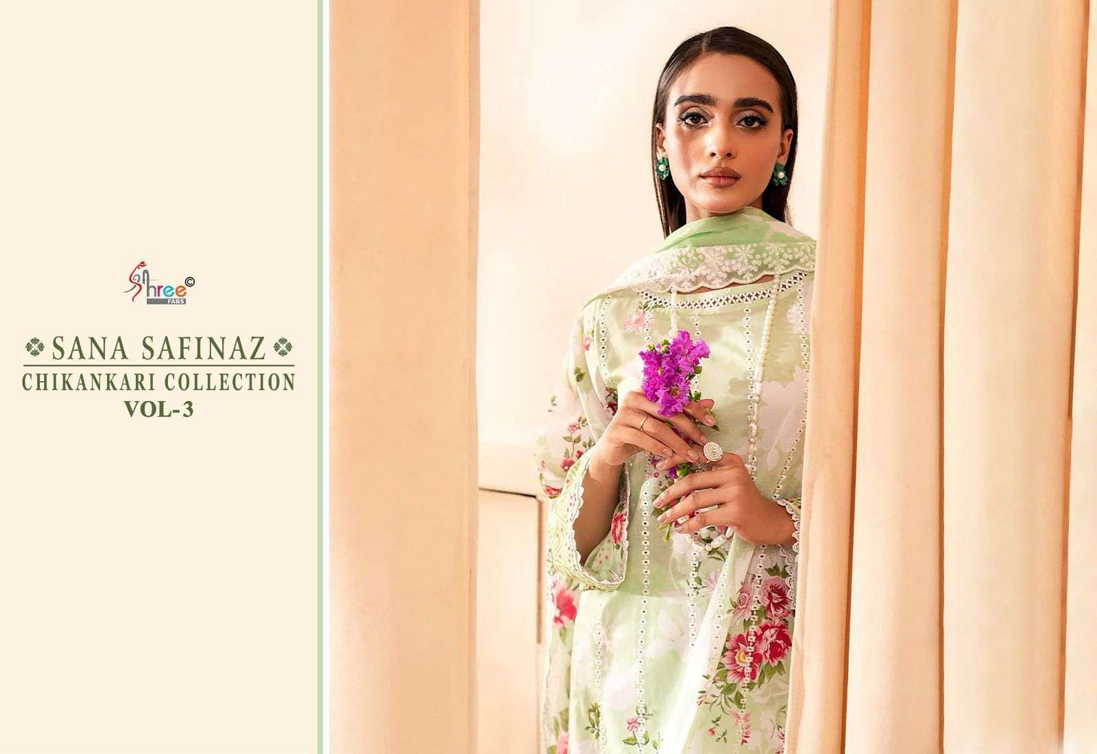 shree fabs sana safinaz chikankari collection vol 3  graceful look salwar suit cotton dupatta catalog