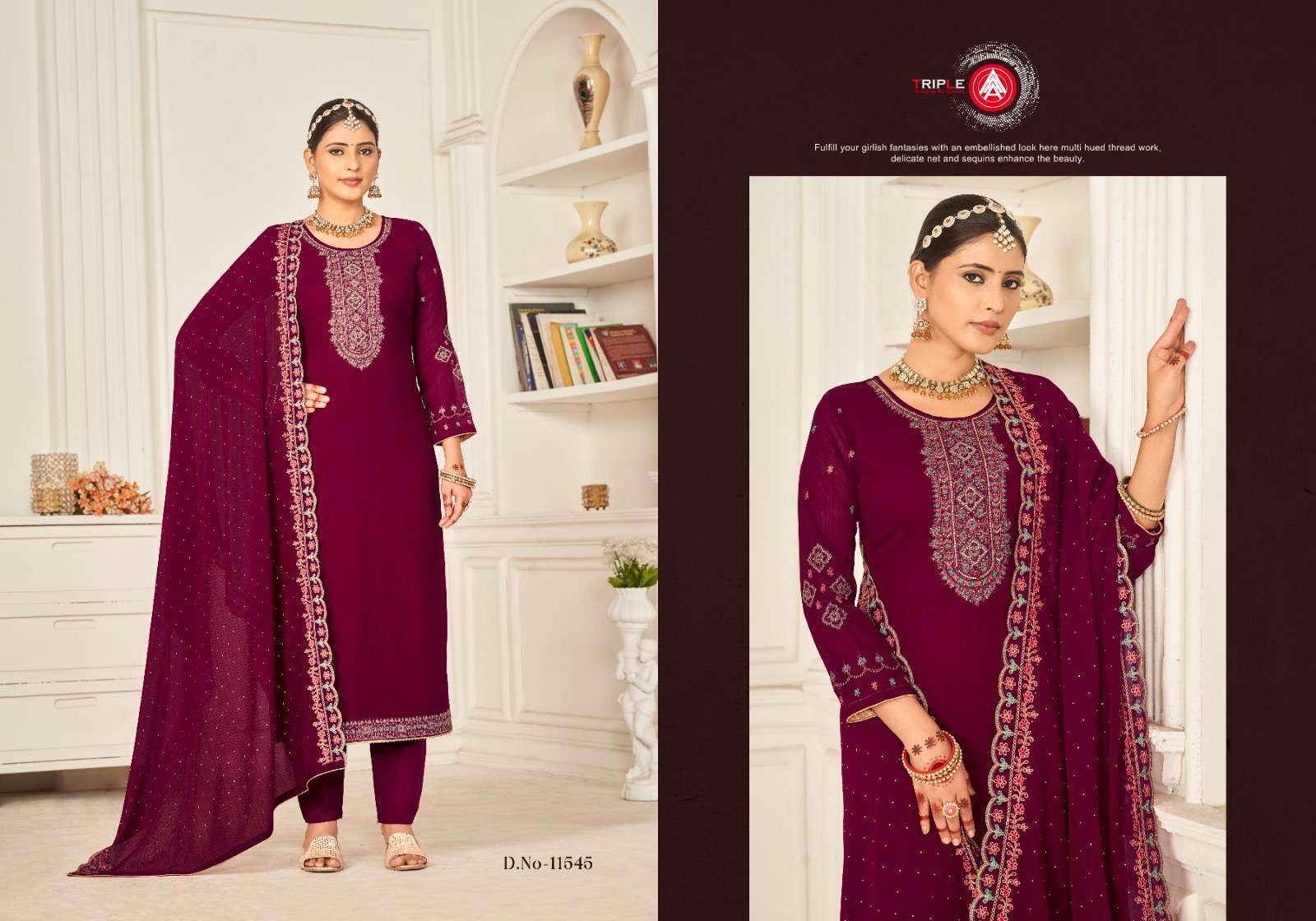 triple aaa aarushi zomato silk innovative look salwar suit catalog