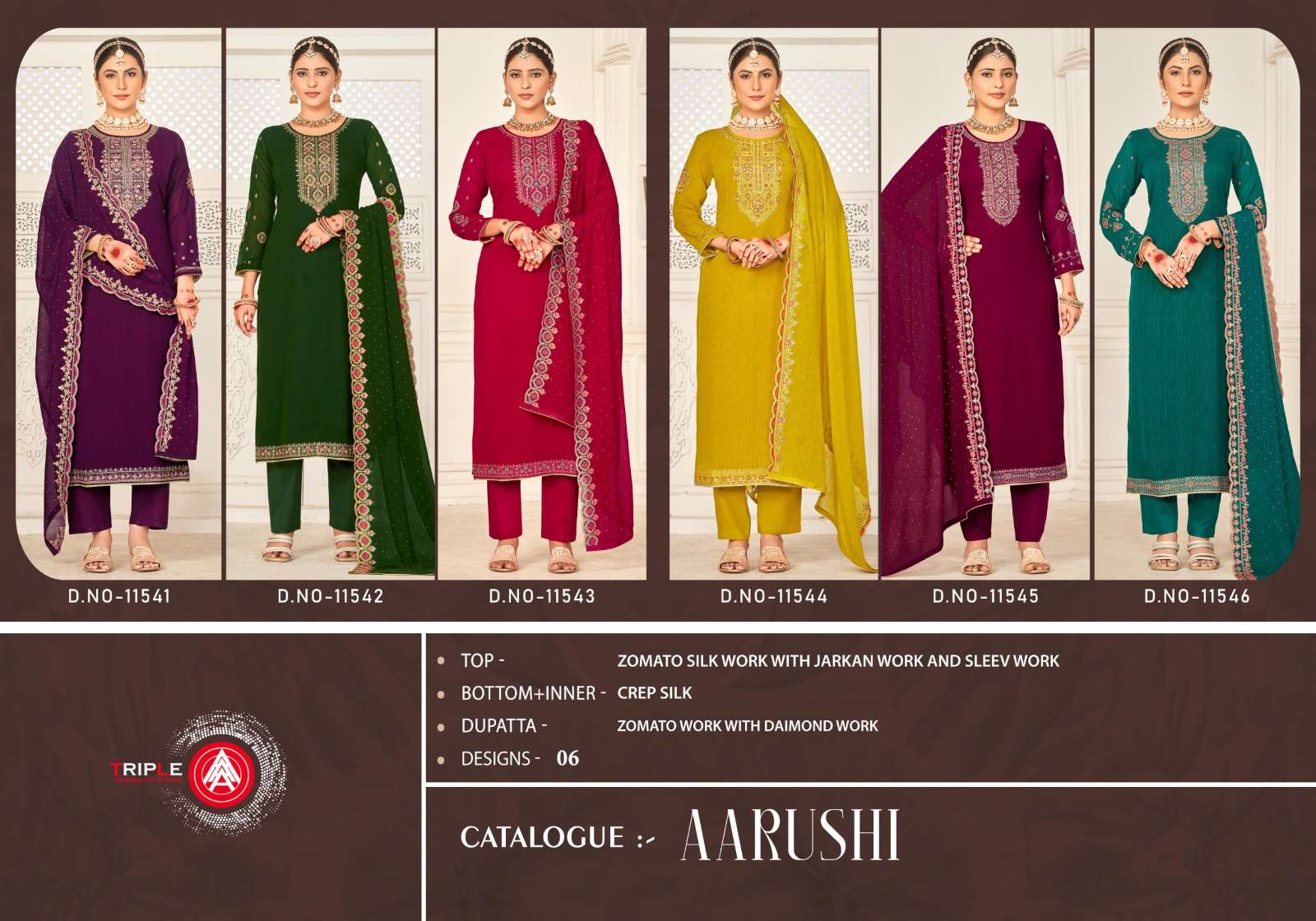 triple aaa aarushi zomato silk innovative look salwar suit catalog