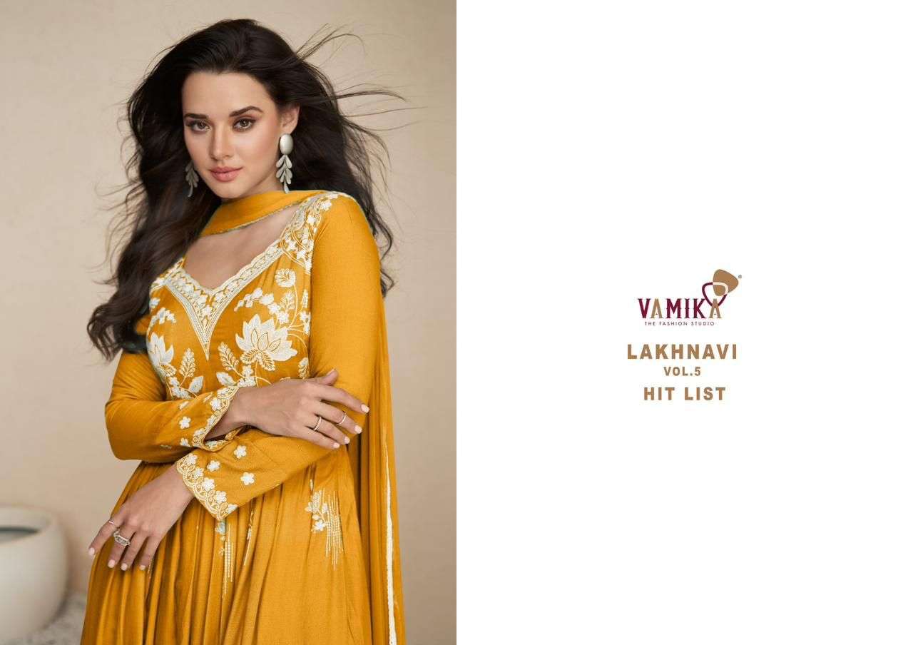 vamika lakhnavi vol 5 d no 1027 f to 1027 j reyon decent look top bottom with dupatta catalog