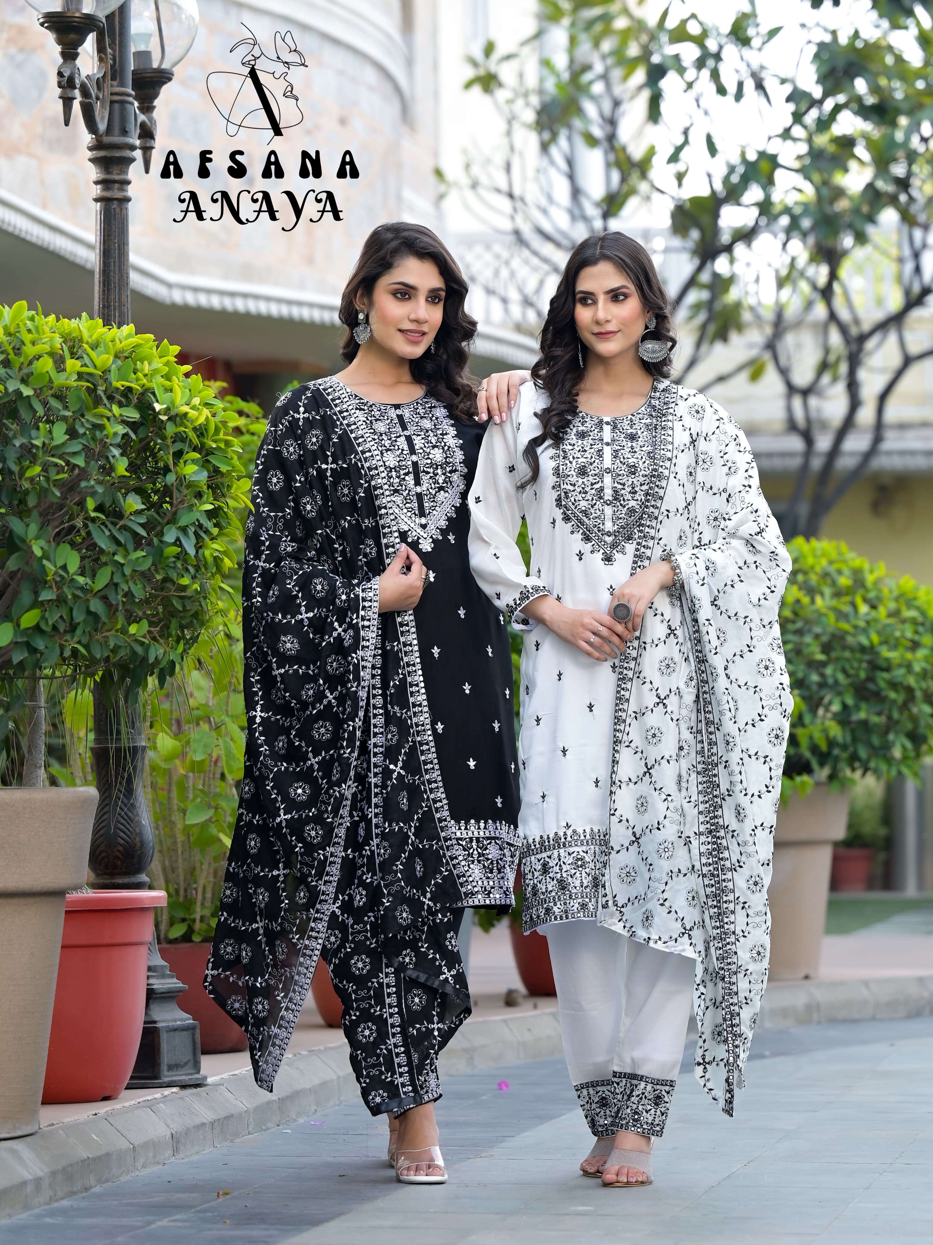 afsana anaya premium silk exclusive embroidery look top bottom with dupatta size set