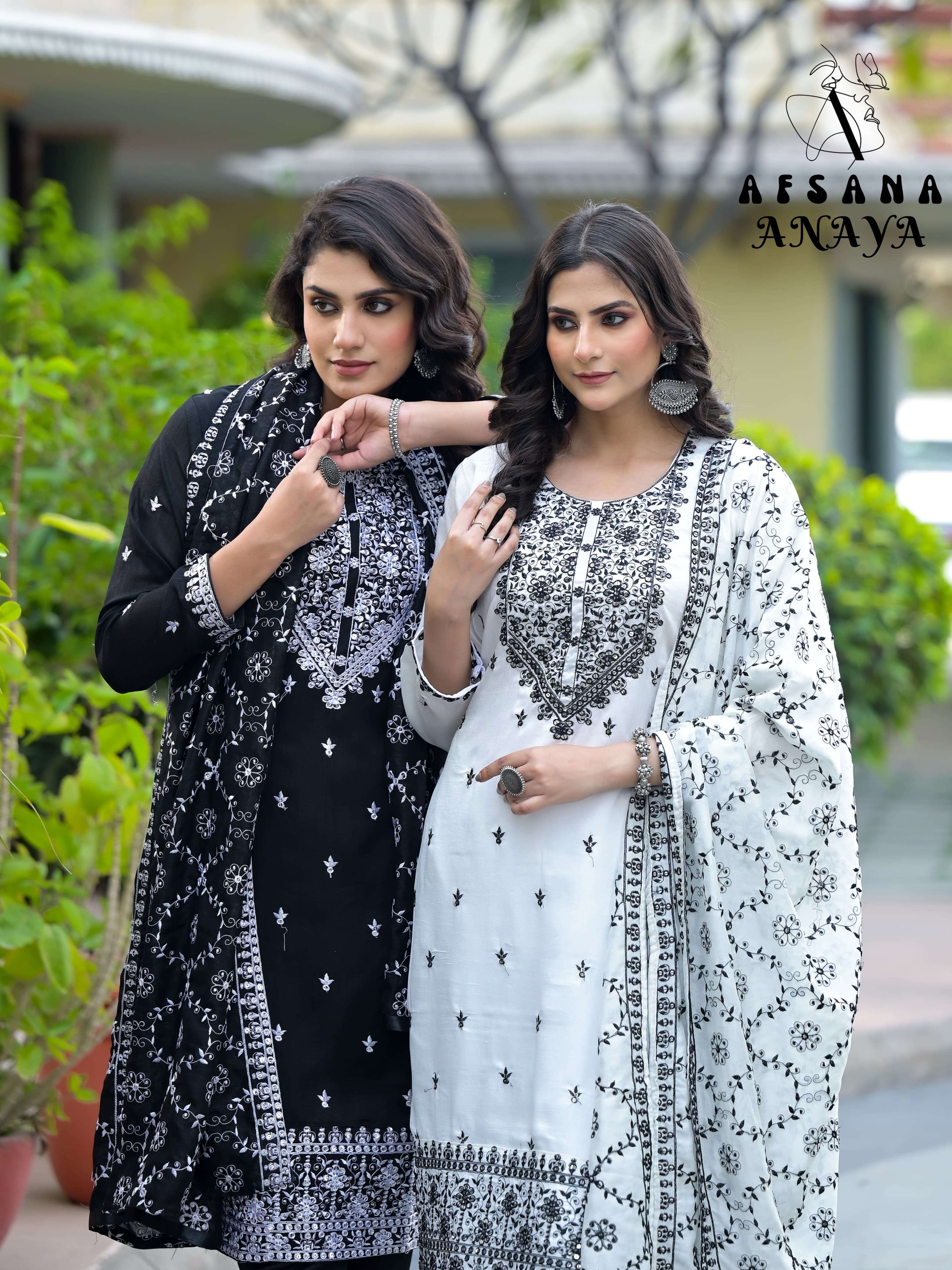 afsana anaya premium silk exclusive embroidery look top bottom with dupatta size set