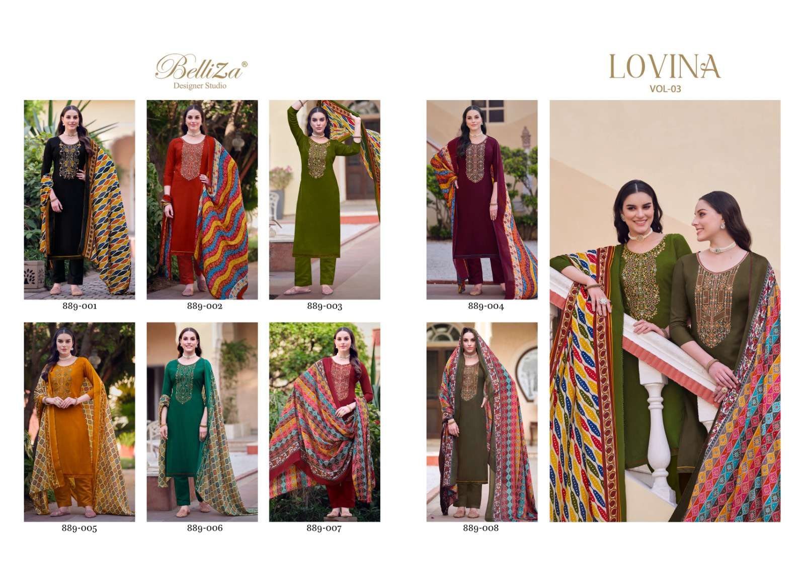 belliza designer studio lovina vol 3 viscose rayon catchy look salwar suit catalog