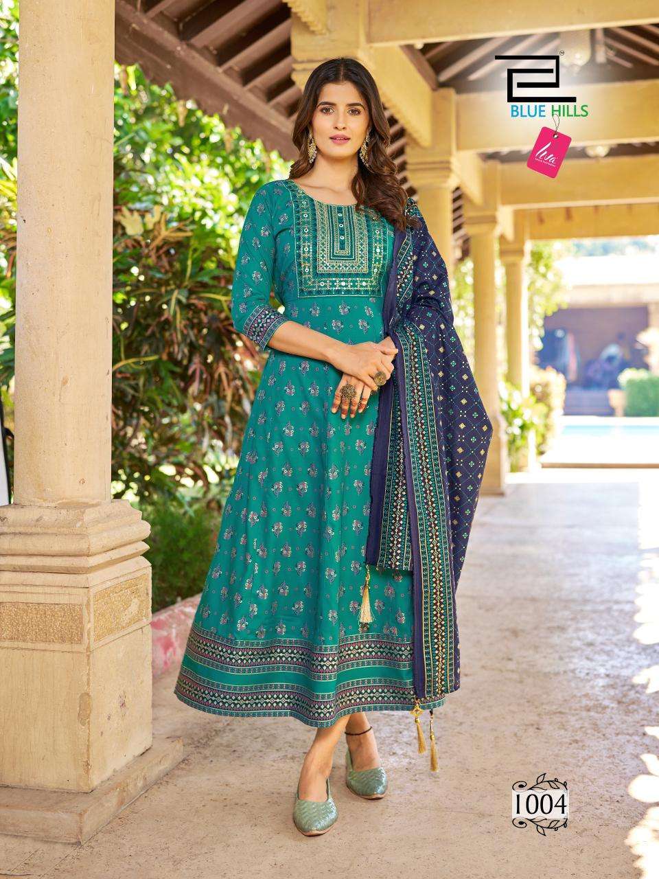 blue hills vasuki rayon decent look top bottom with dupatta Anarkali catalog