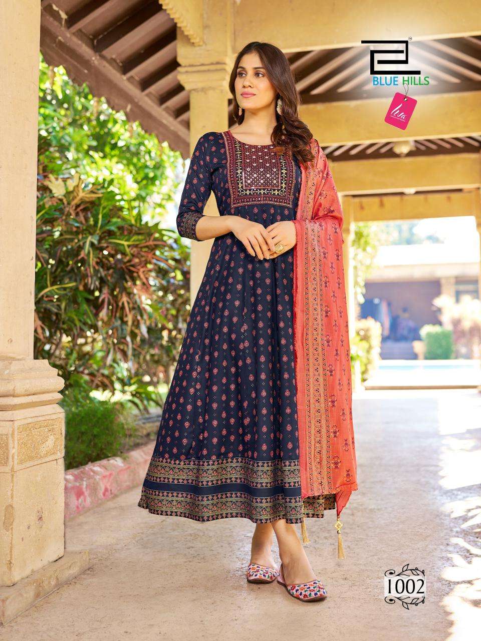 blue hills vasuki rayon decent look top bottom with dupatta Anarkali catalog