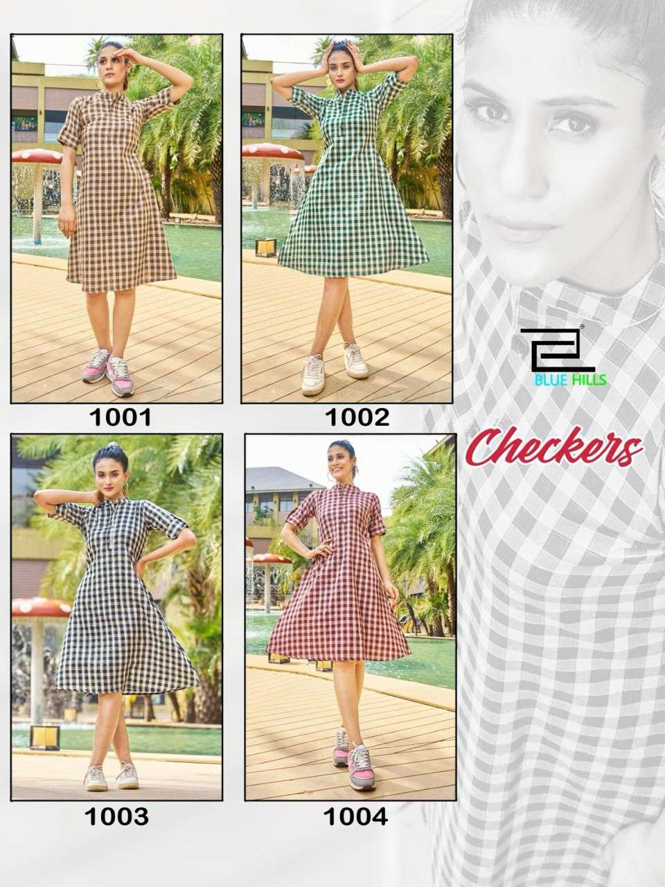 bluehills checkers cotton innovative look kurti catalog