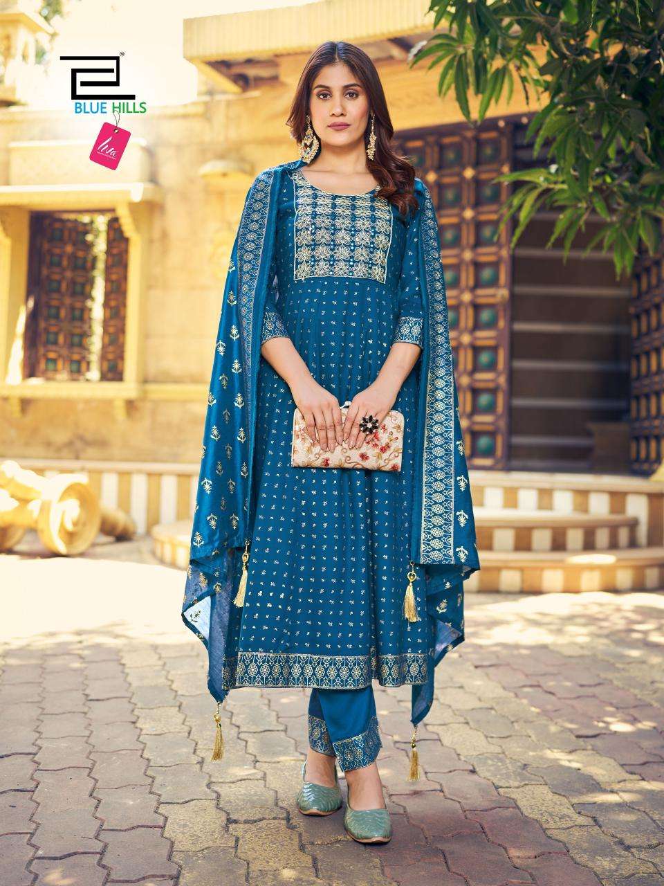 bluehills meera rayon attrective look kurti pant with dupatta catalog