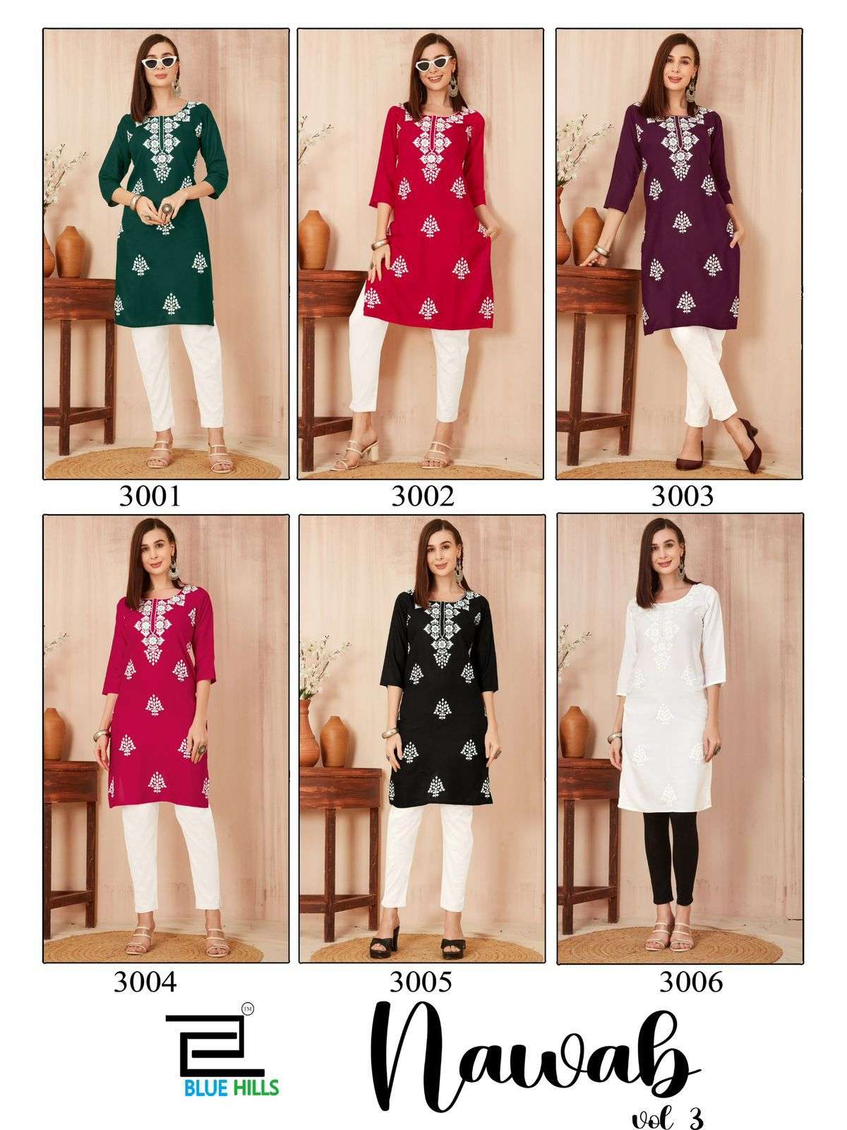 bluehills nawab vol 3  rayon attrective look kurti catalog