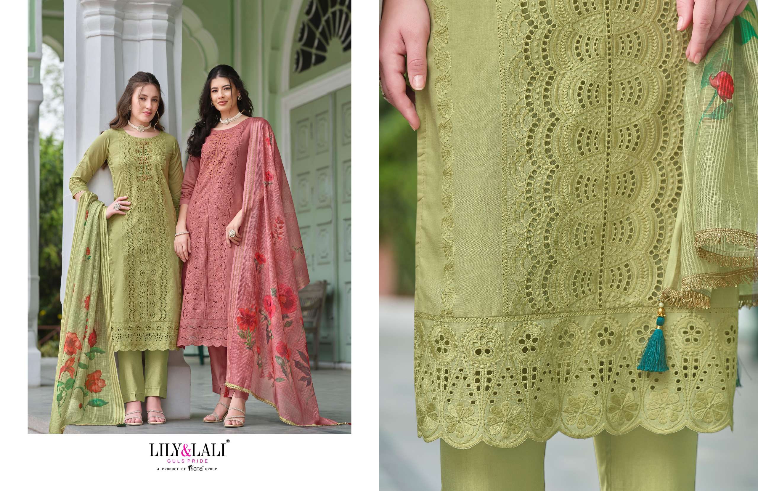 lily and lali Cotton Carnival 3 cotton schiffli exclusive look kurti bottom with  dupatta catalog