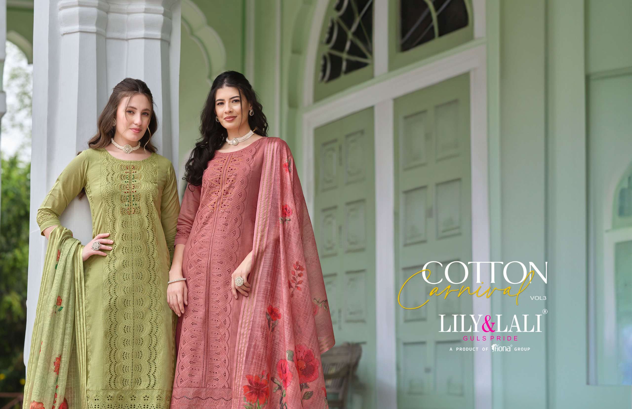 lily and lali Cotton Carnival 3 cotton schiffli exclusive look kurti bottom with  dupatta catalog