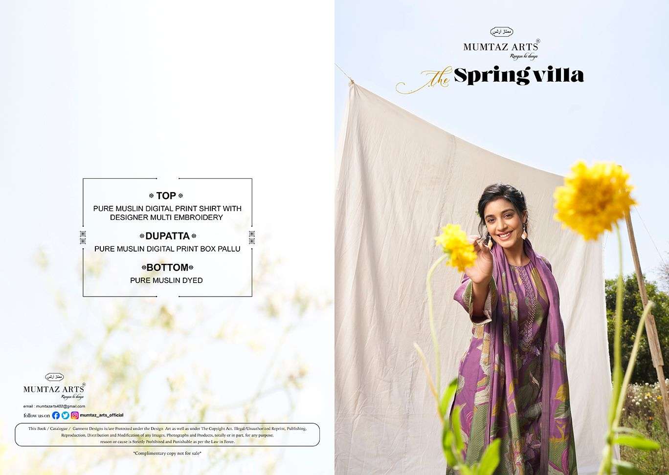 mumtaz arts spring villa pure viscose muslin exclusive print salwar suit catalog