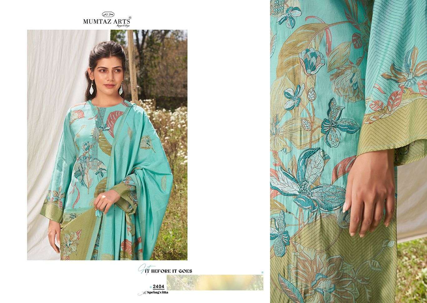 mumtaz arts spring villa pure viscose muslin exclusive print salwar suit catalog