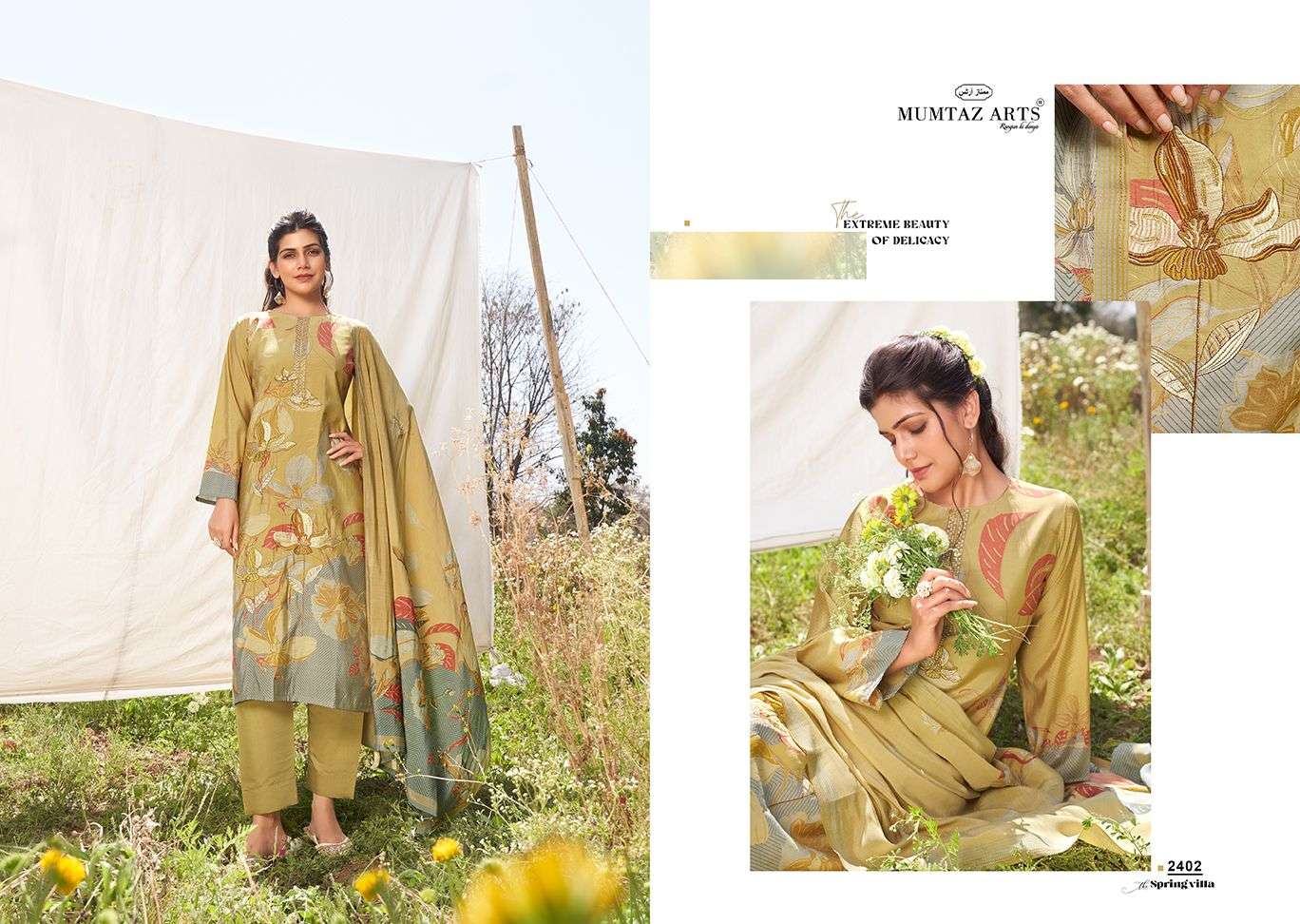 mumtaz arts spring villa pure viscose muslin exclusive print salwar suit catalog