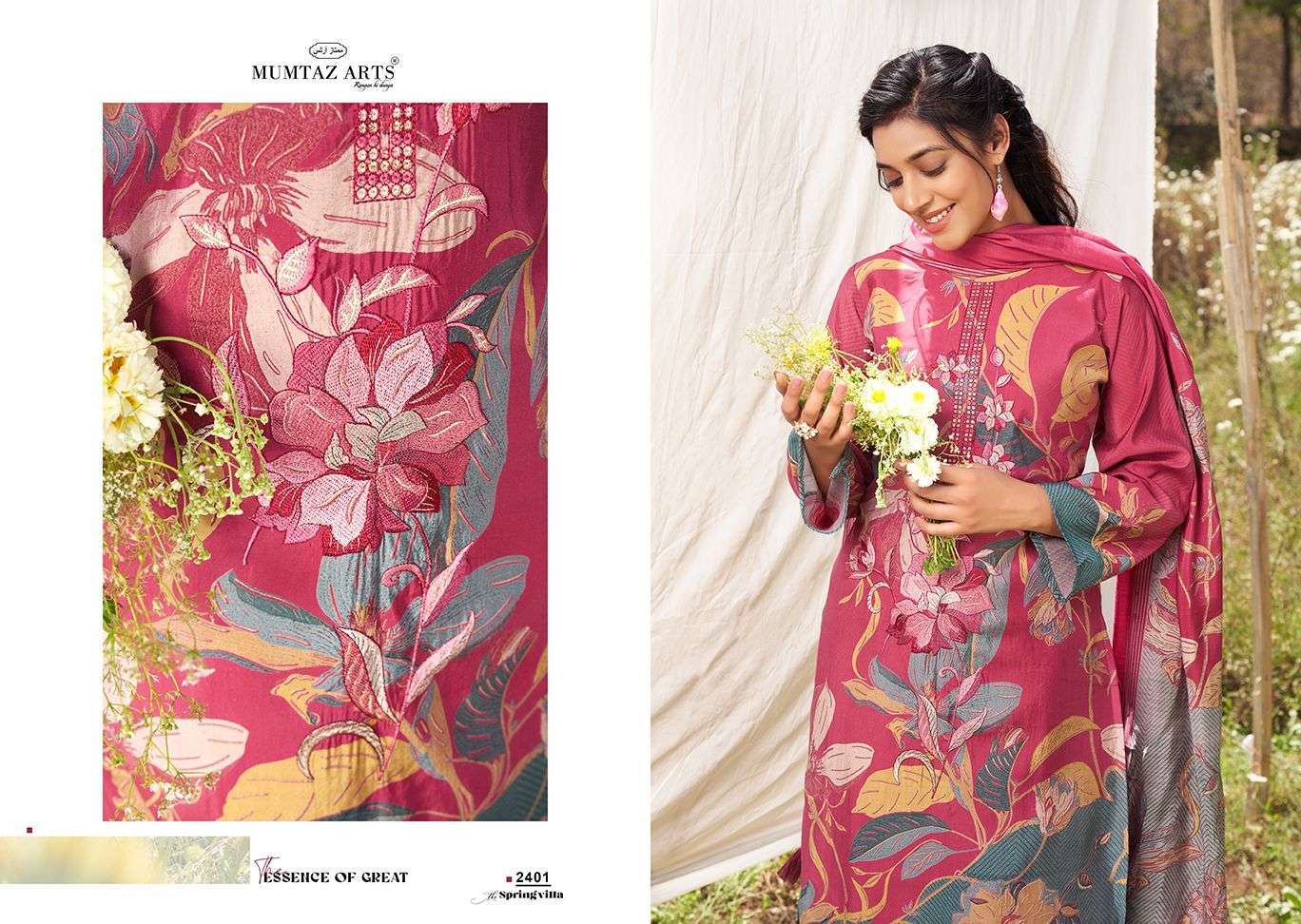 mumtaz arts spring villa pure viscose muslin exclusive print salwar suit catalog