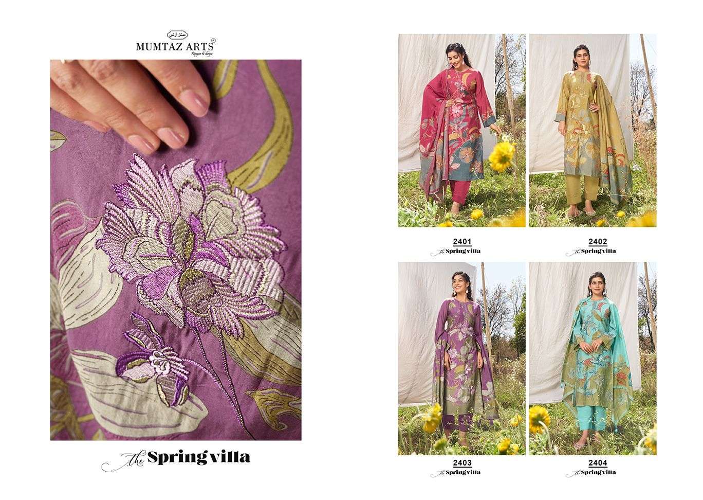 mumtaz arts spring villa pure viscose muslin exclusive print salwar suit catalog