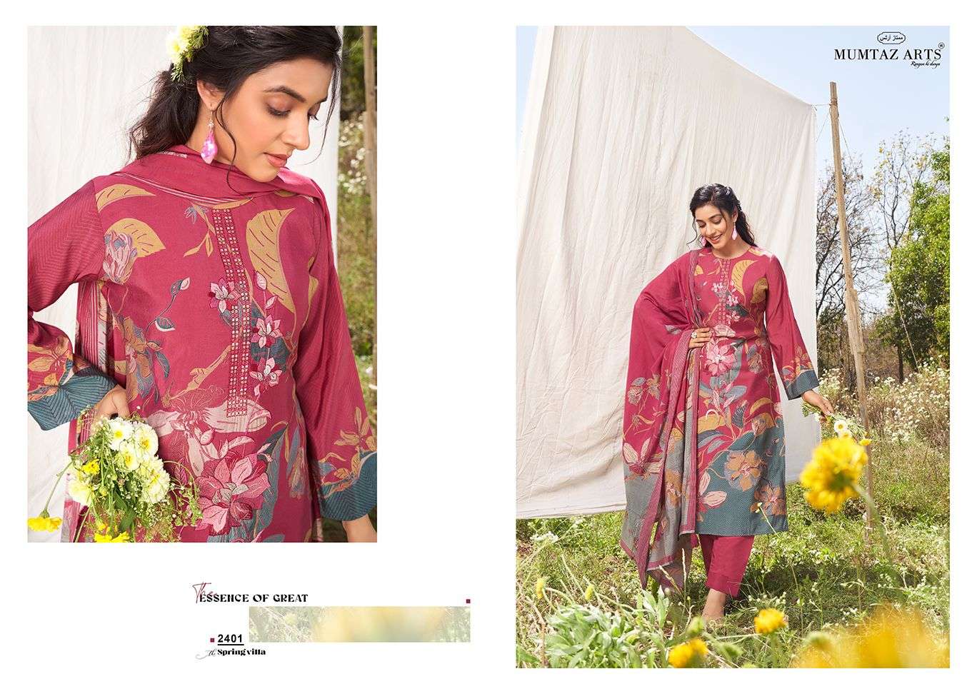 mumtaz arts spring villa pure viscose muslin exclusive print salwar suit catalog