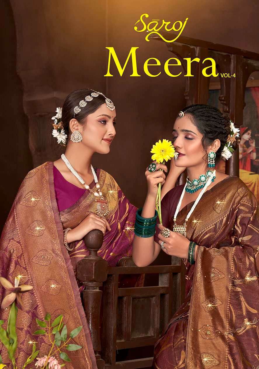 saroj saree meer 4 linen cotton decent look saree catalog