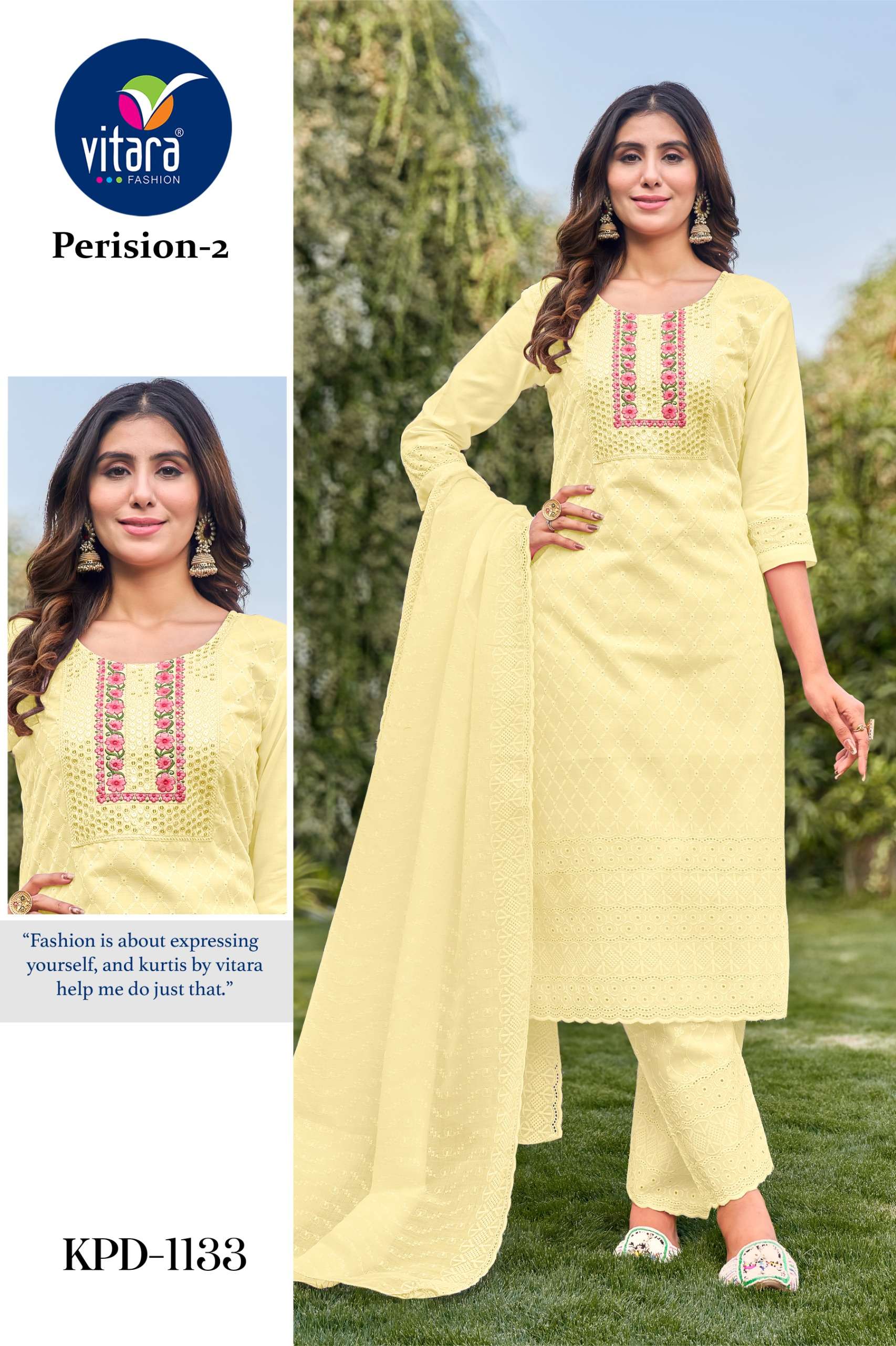 vitara fashion perision 2 cotton innovative look kurti bottom with dupatta catalog