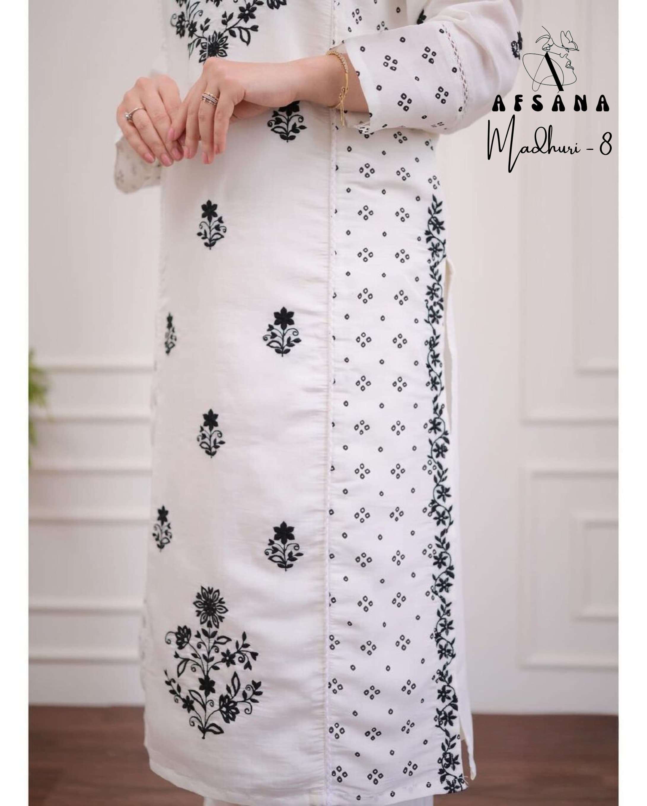 afsana madhuri 8 cotton decent embroidery look top bottom with dupatta size set