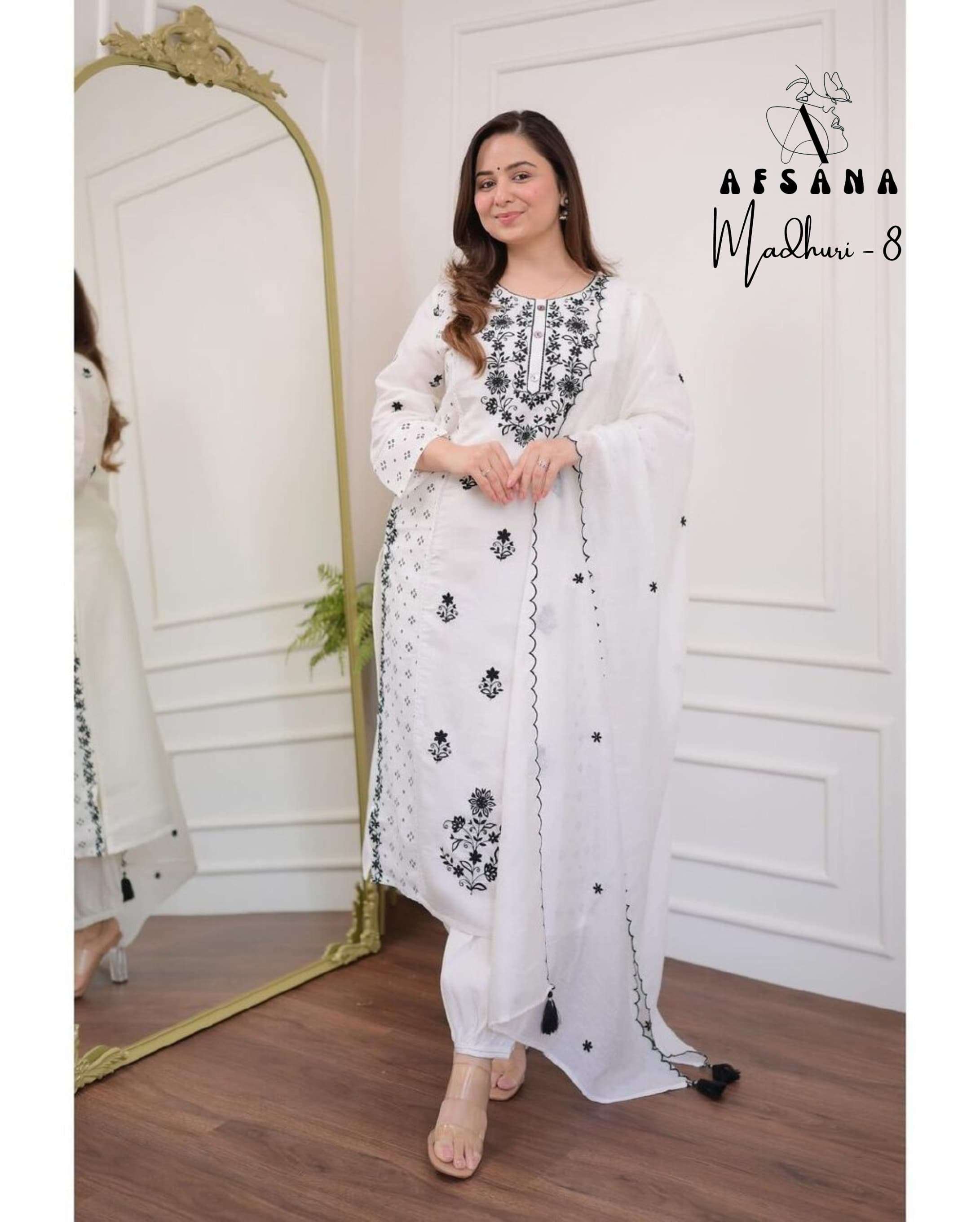 afsana madhuri 8 cotton decent embroidery look top bottom with dupatta size set