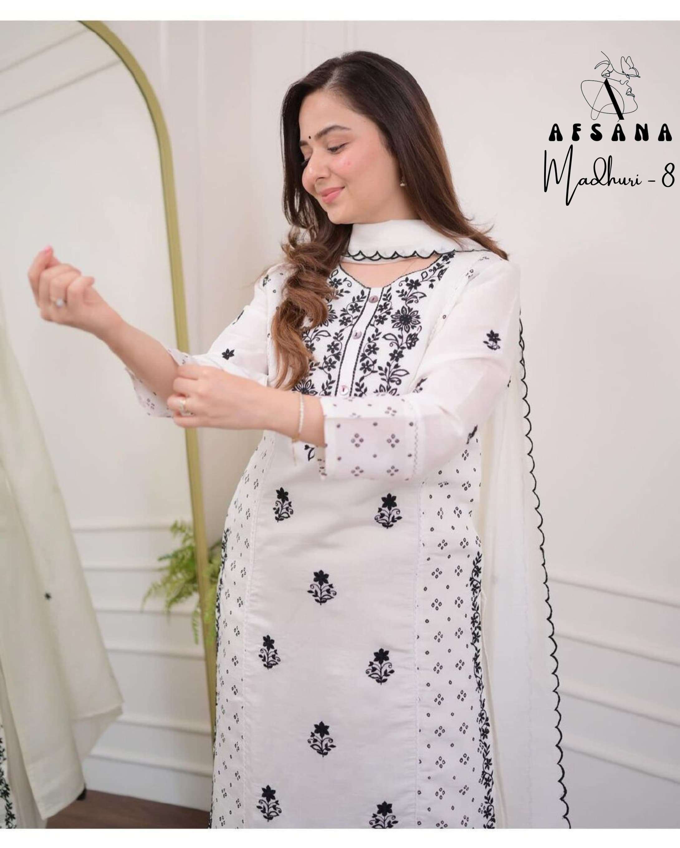 afsana madhuri 8 cotton decent embroidery look top bottom with dupatta size set